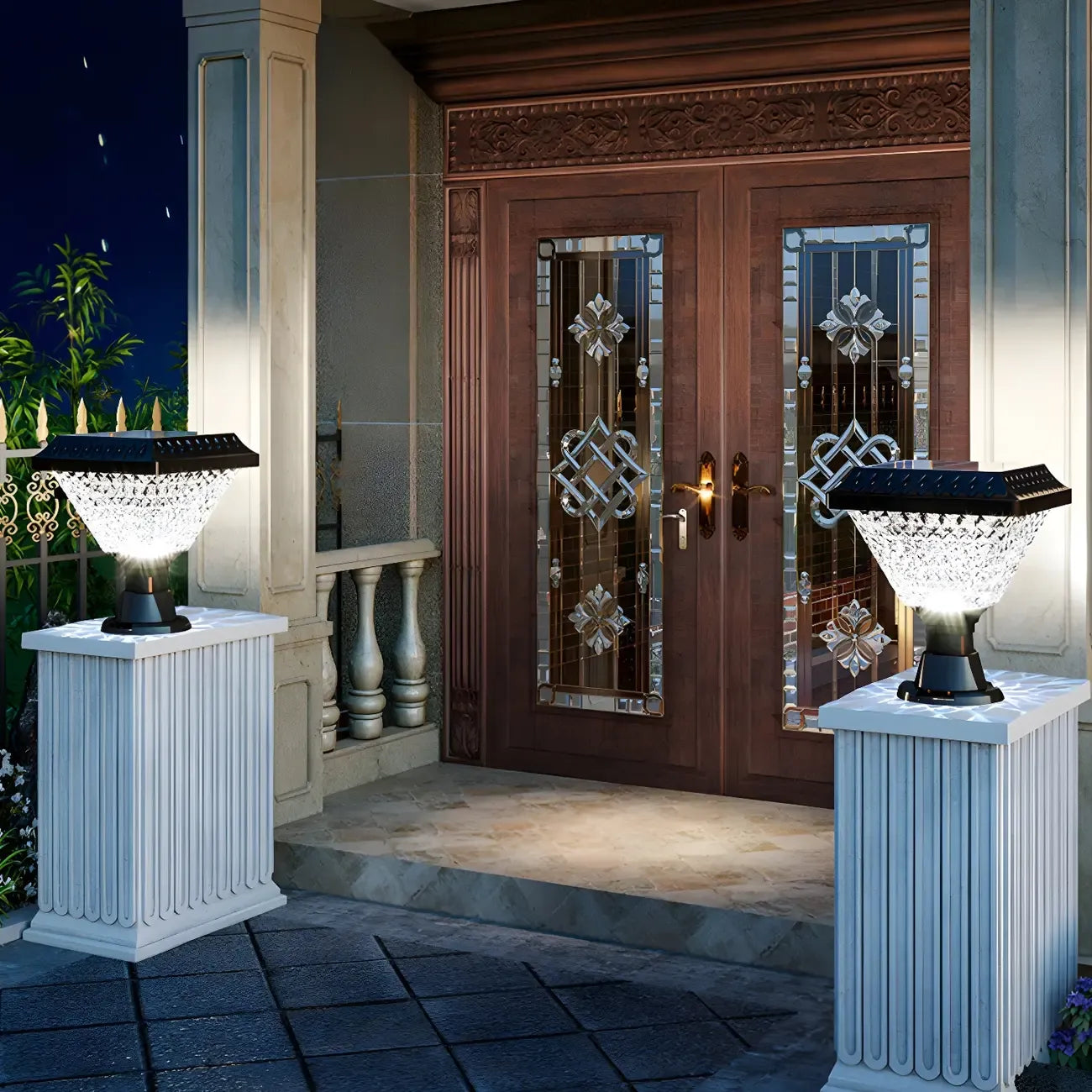 Faceted Hexagon Plastic Black Solar Outdoor Post Lights