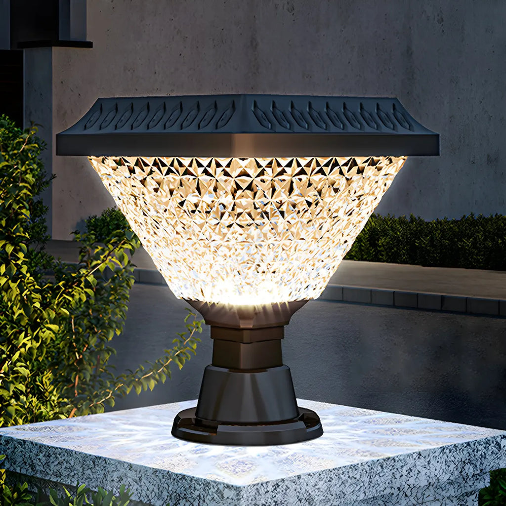 Faceted Hexagon Plastic Black Solar Outdoor Post Lights