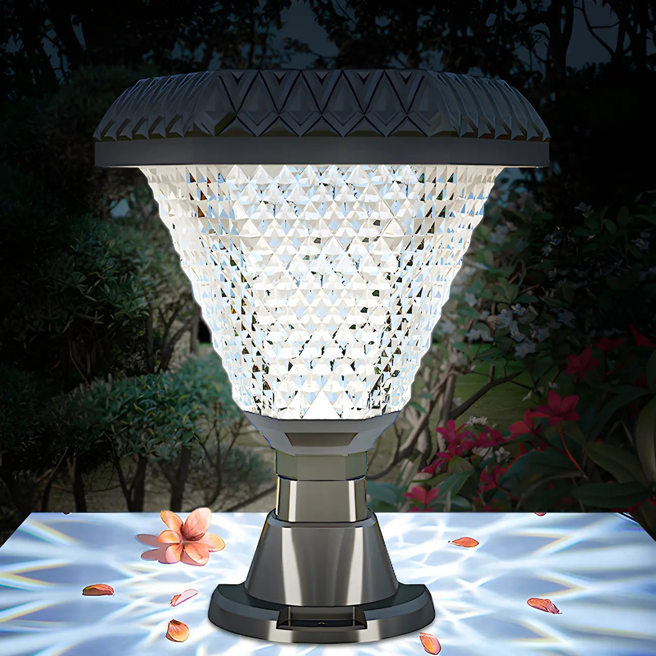 Faceted Hexagon Plastic Black Solar Outdoor Post Lights
