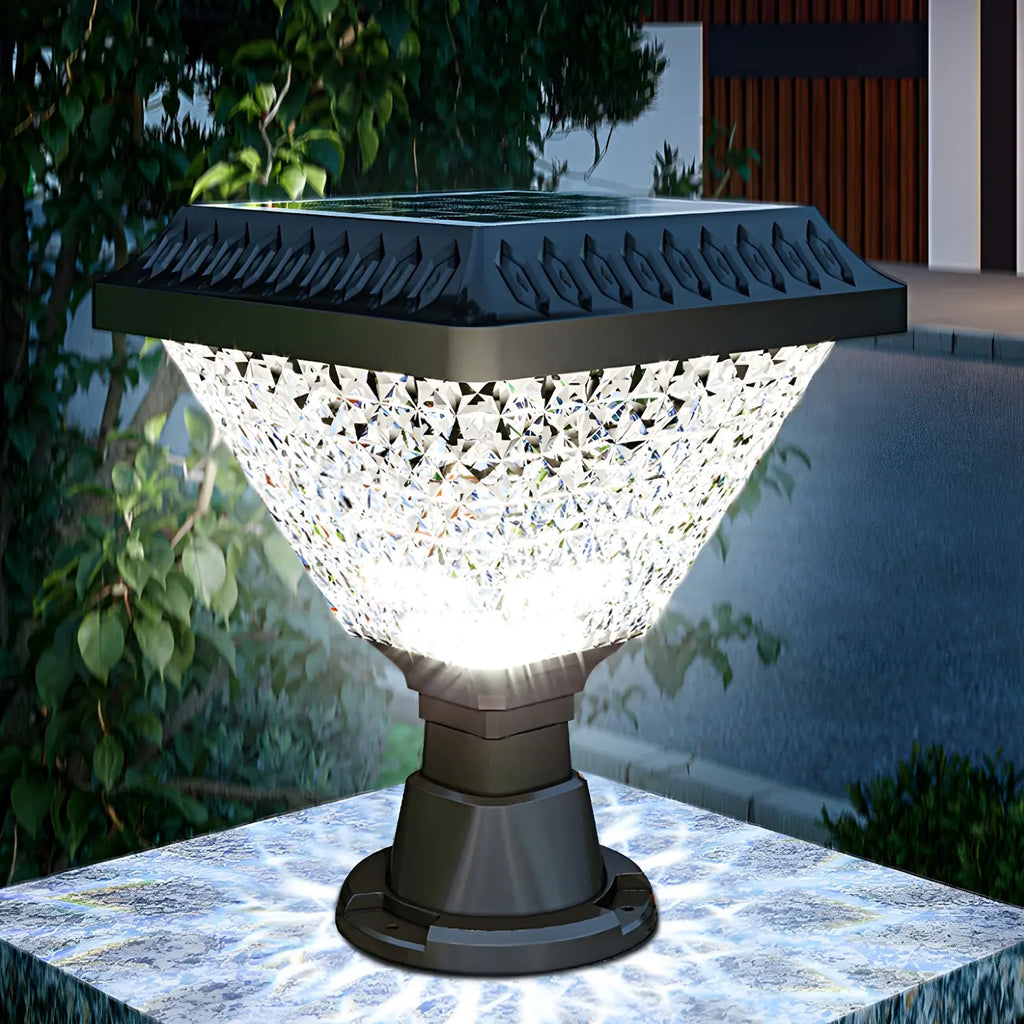 Faceted Hexagon Plastic Black Solar Outdoor Post Lights