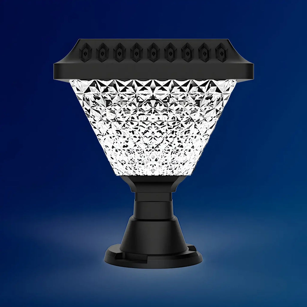 Faceted Hexagon Plastic Black Solar Outdoor Post Lights