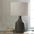 Retro Ceramic Drum-Shape LED Table Lamp with Fabric Shade