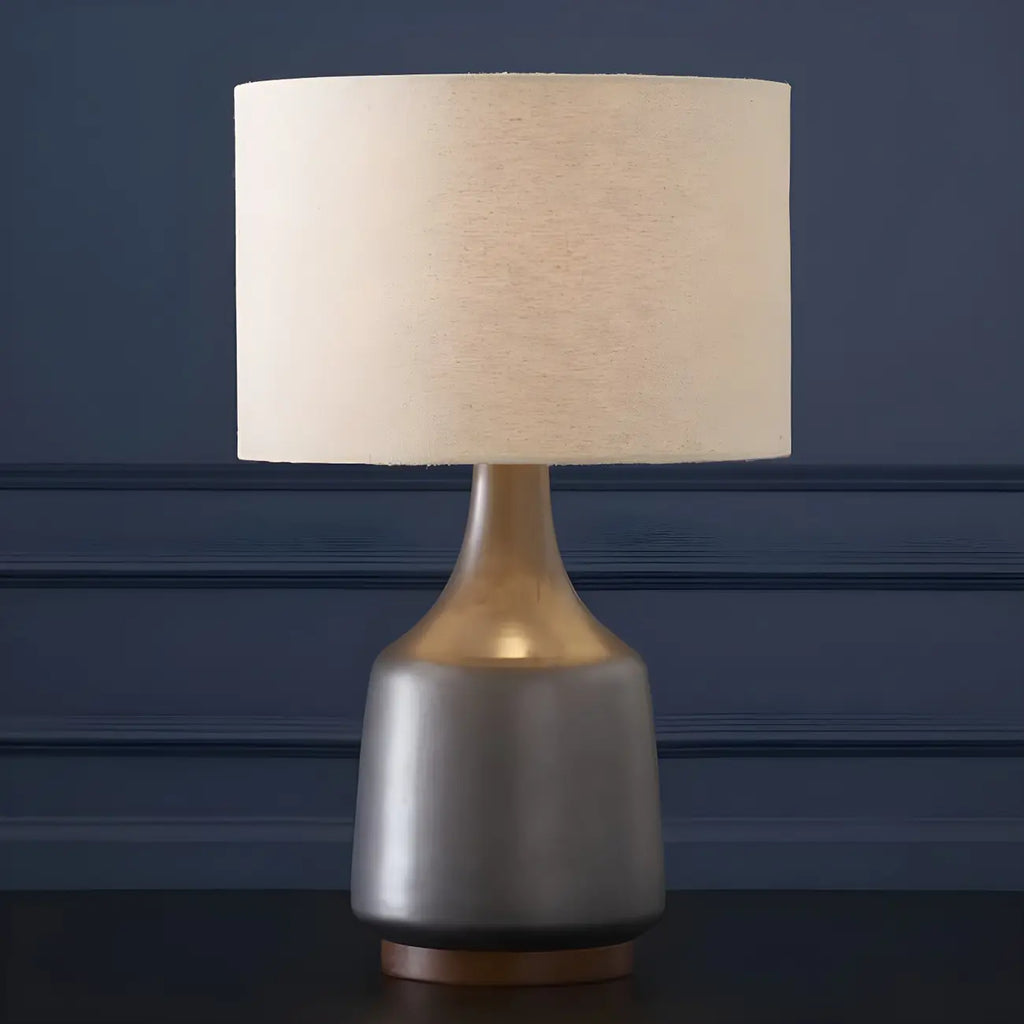 Retro Ceramic Drum-Shape LED Table Lamp with Fabric Shade