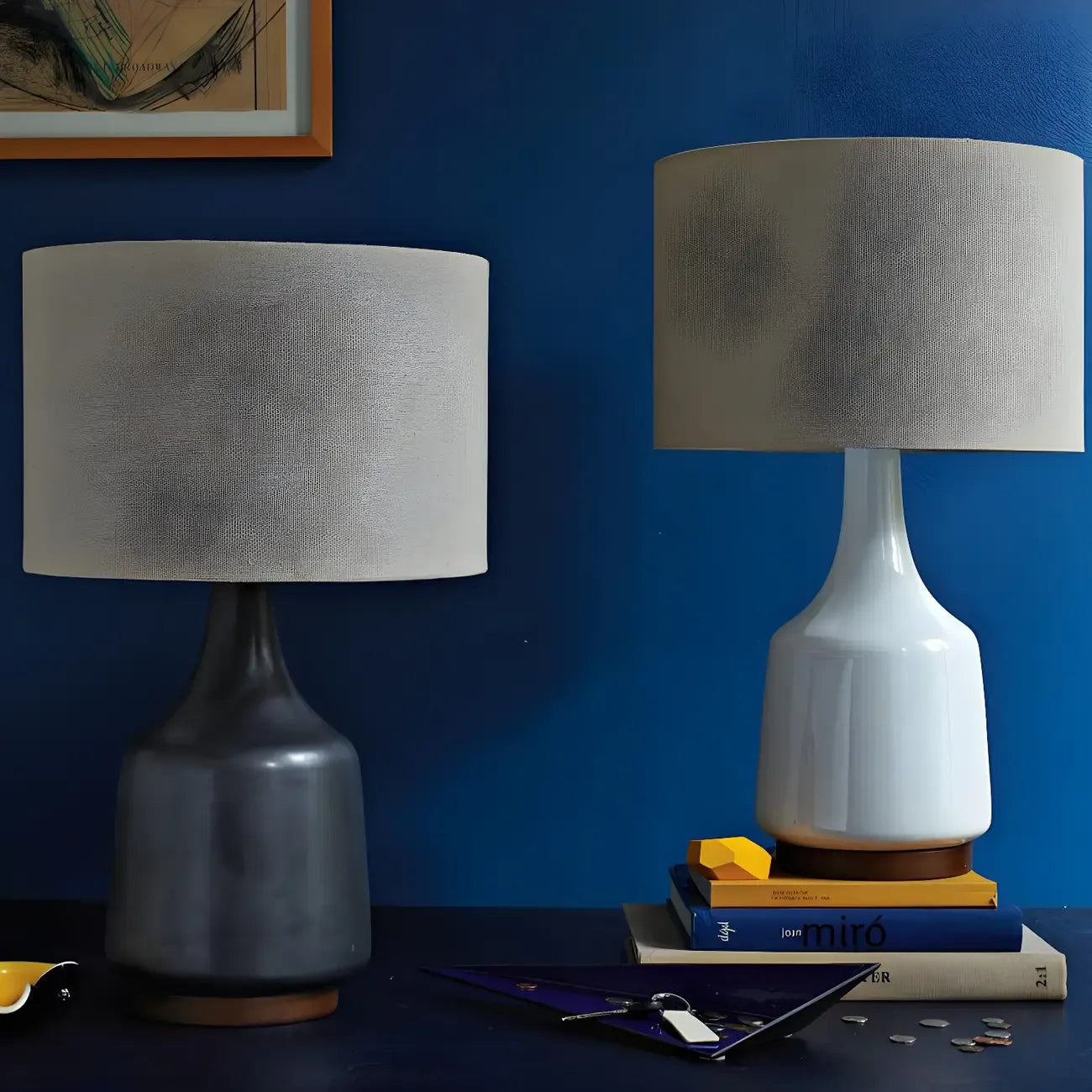 Retro Ceramic Drum-Shape LED Table Lamp with Fabric Shade
