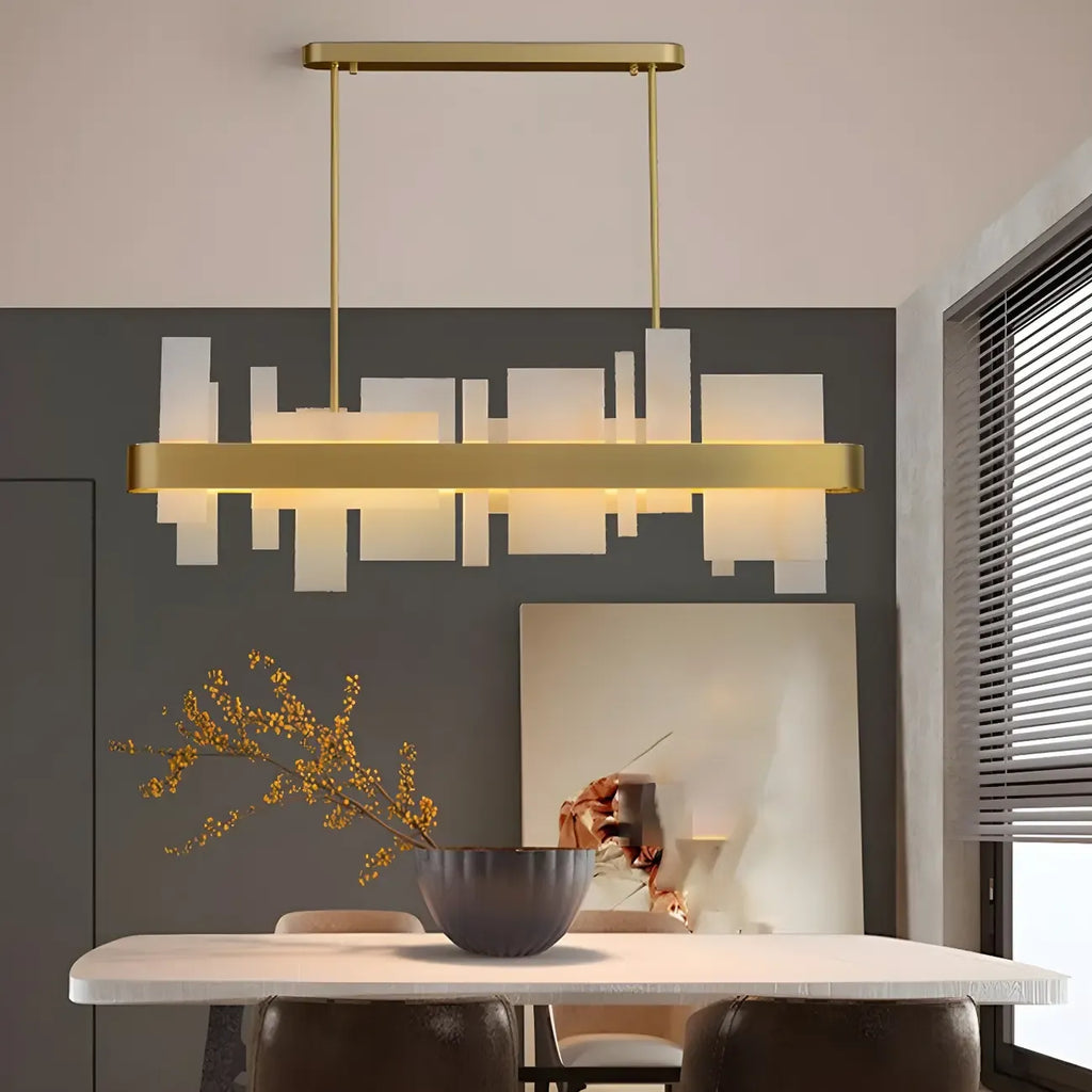 Sleek Modern Gold Rectangle LED Island Pendant Light for Kitchen