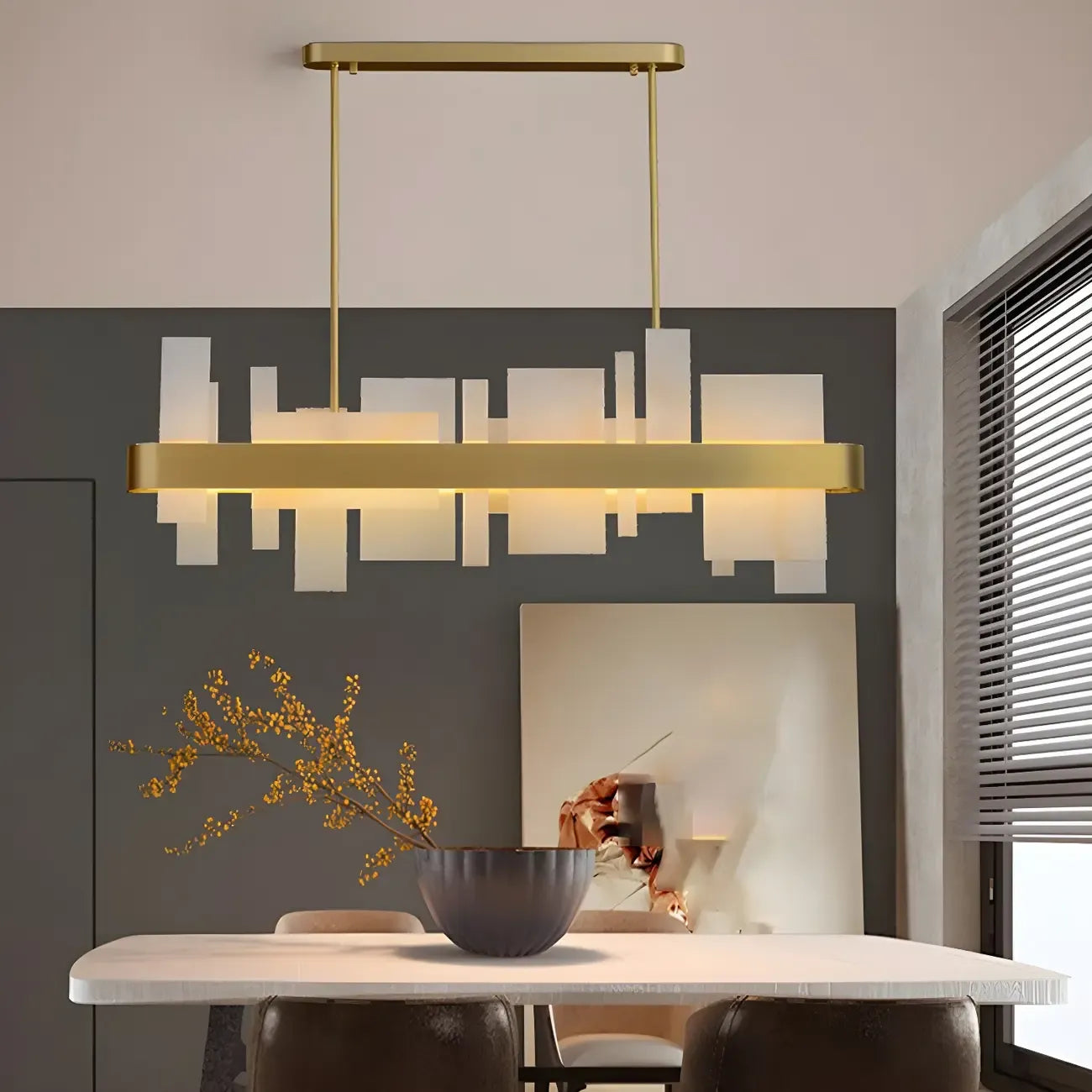 Sleek Modern Gold Rectangle LED Island Pendant Light for Kitchen