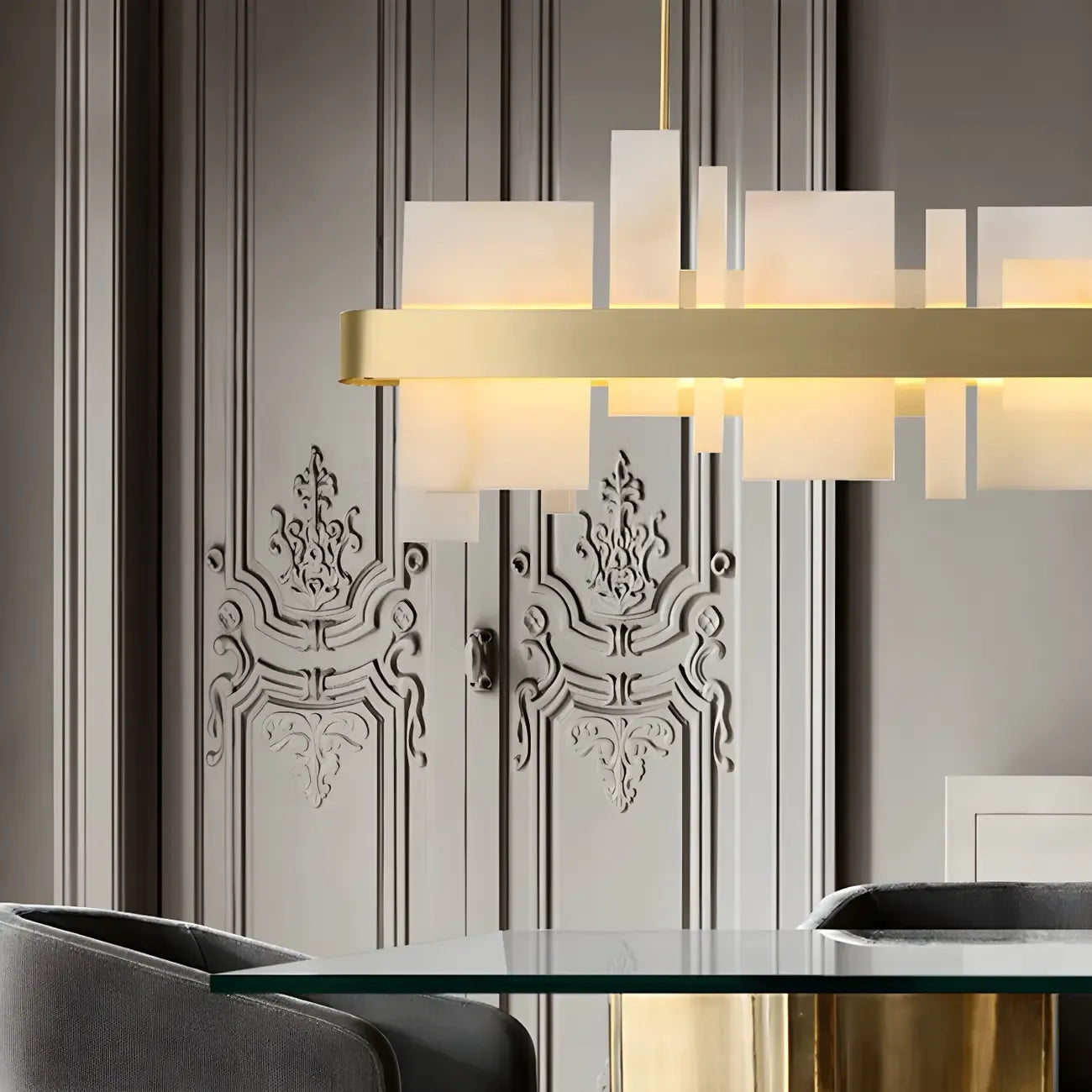Sleek Modern Gold Rectangle LED Island Pendant Light for Kitchen