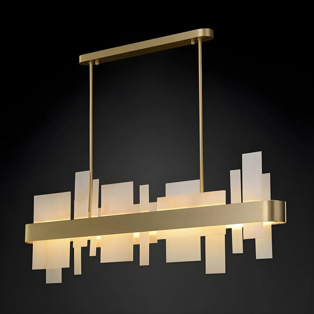 Sleek Modern Gold Rectangle LED Island Pendant Light for Kitchen