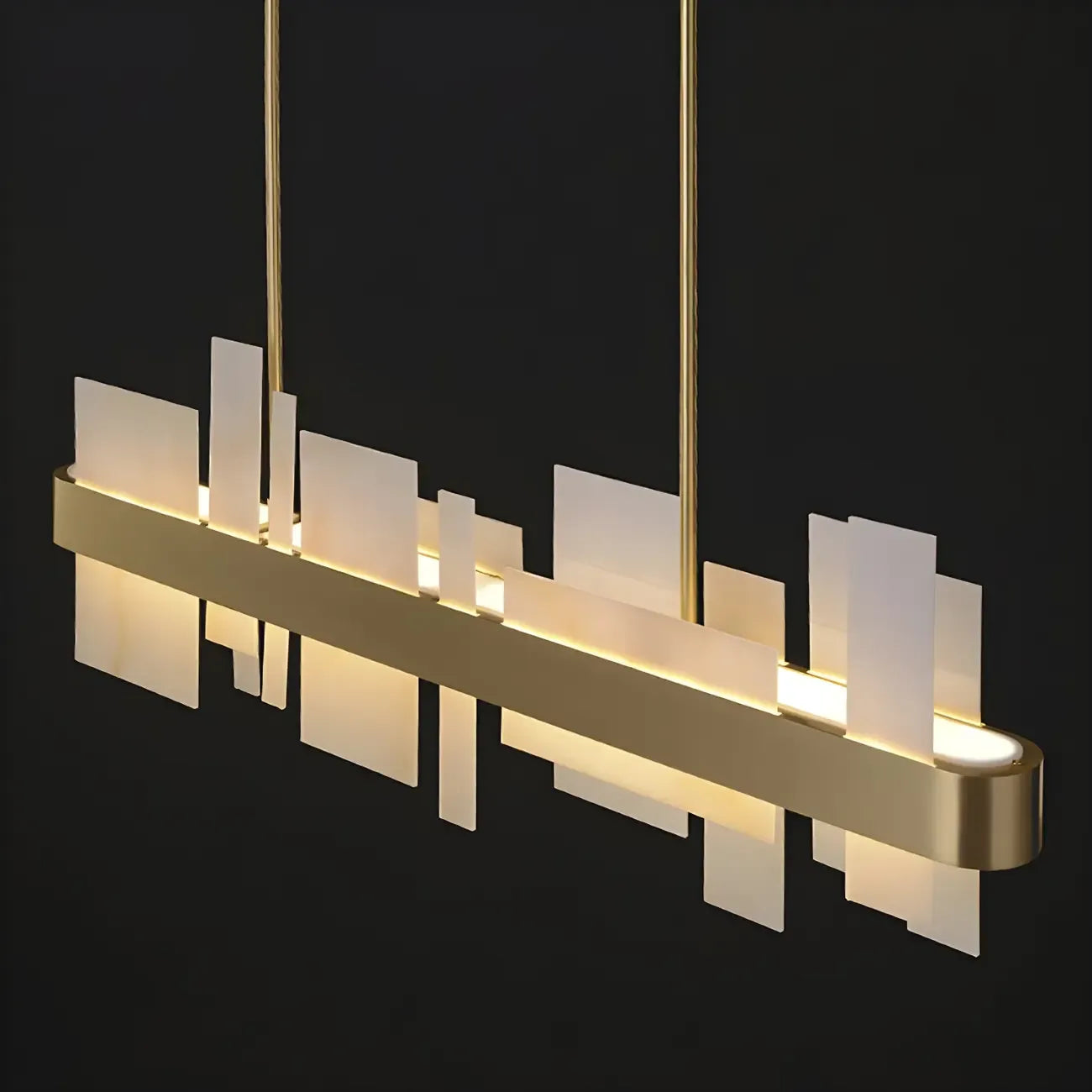 Sleek Modern Gold Rectangle LED Island Pendant Light for Kitchen