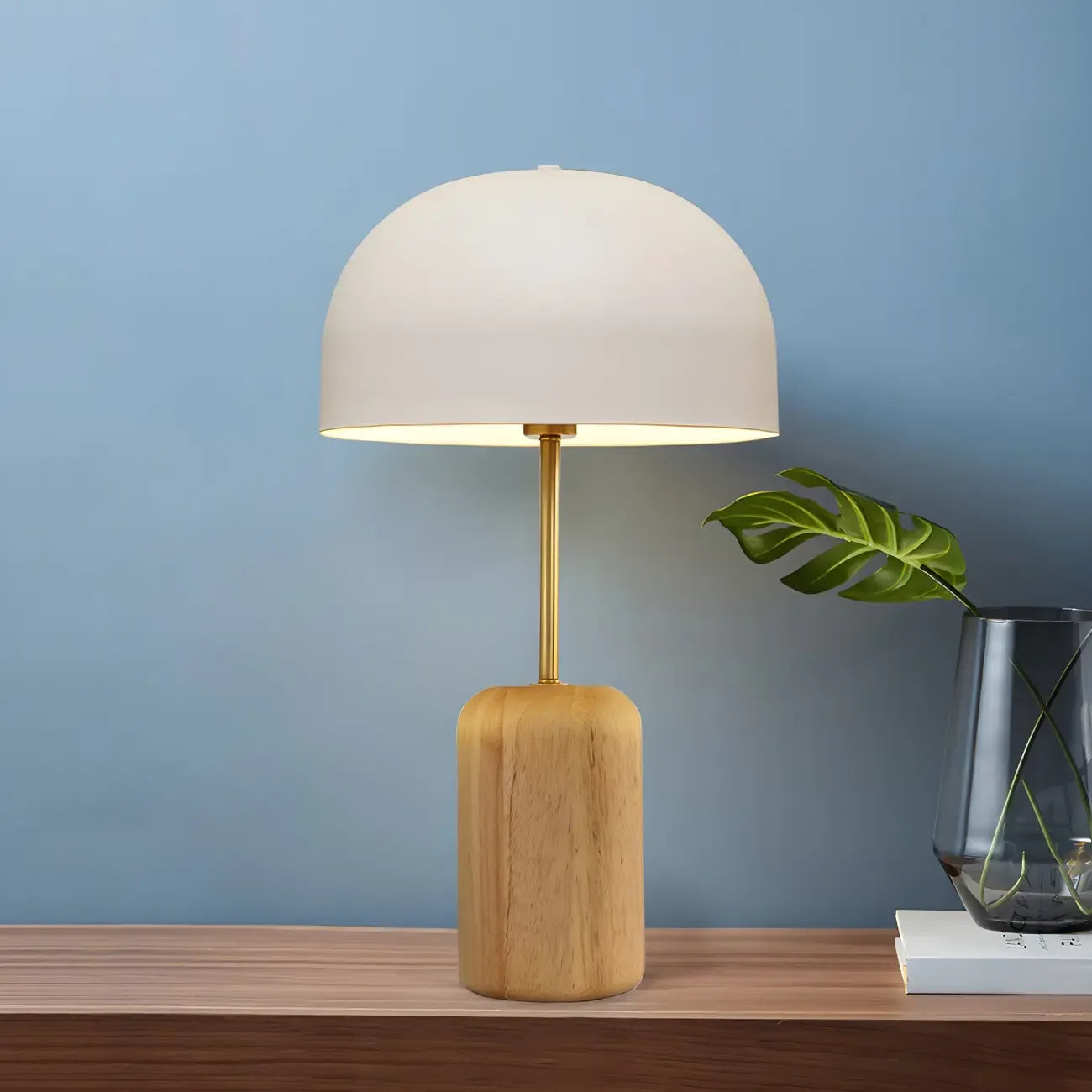 Minimalist Iron Wood Dome Shape Bedside Table Lamp