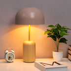 Minimalist Iron Wood Dome Shape Bedside Table Lamp