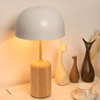 Minimalist Iron Wood Dome Shape Bedside Table Lamp