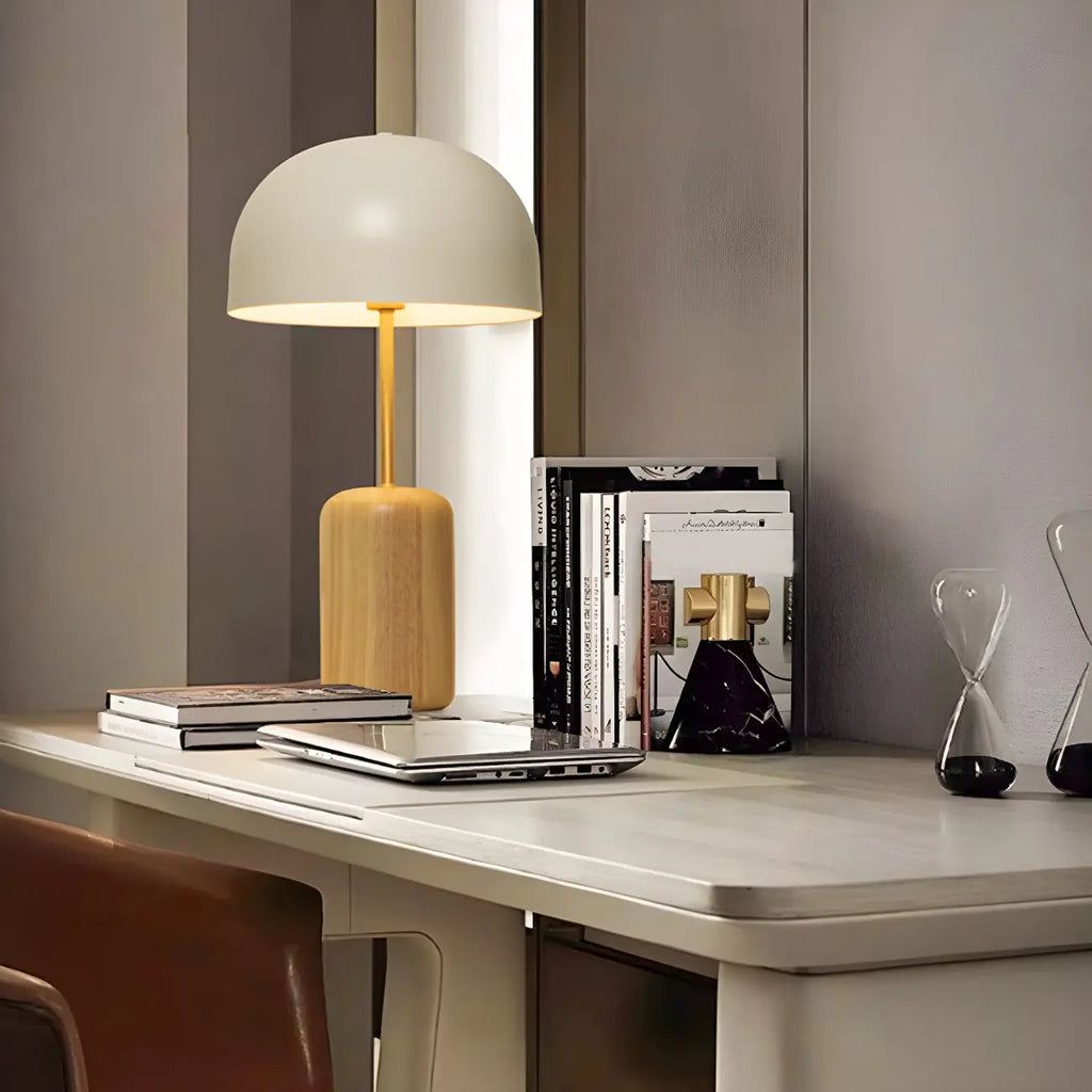 Minimalist Iron Wood Dome Shape Bedside Table Lamp