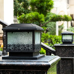 Textured Black House-Shape Solar Outdoor Post Lights