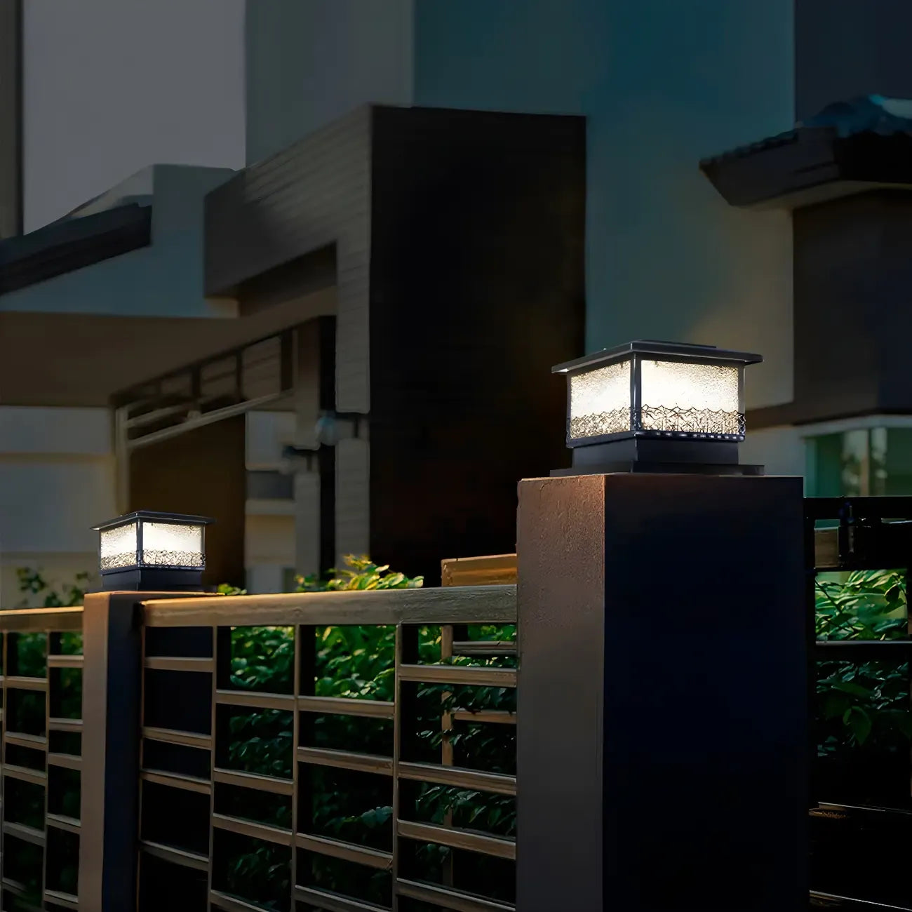 Textured Black House-Shape Solar Outdoor Post Lights