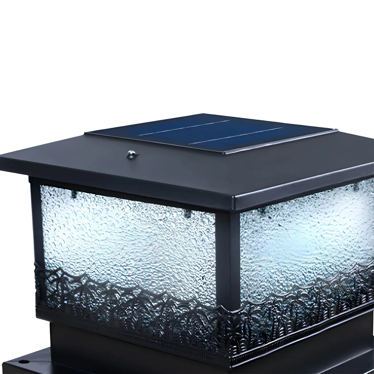 Textured Black House-Shape Solar Outdoor Post Lights