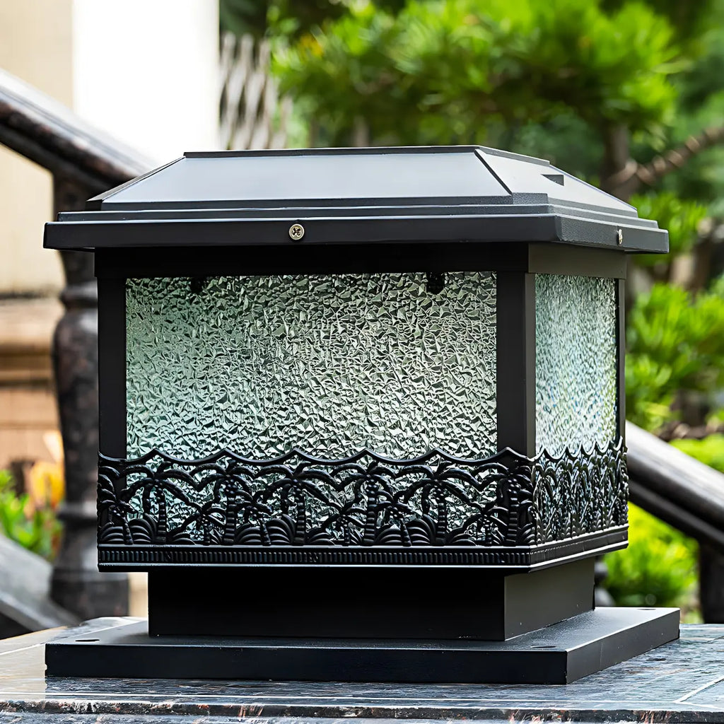 Textured Black House-Shape Solar Outdoor Post Lights