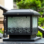 Textured Black House-Shape Solar Outdoor Post Lights