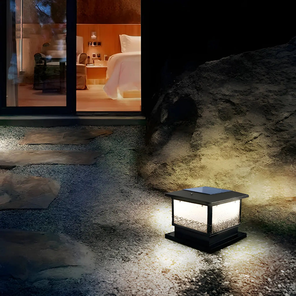 Textured Black House-Shape Solar Outdoor Post Lights