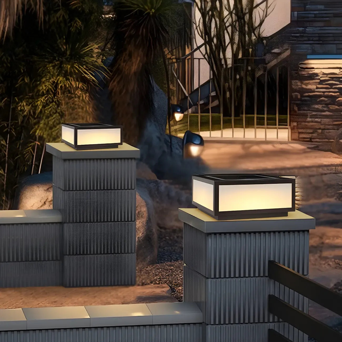 Flat Square Black Solar Outdoor Post Lights