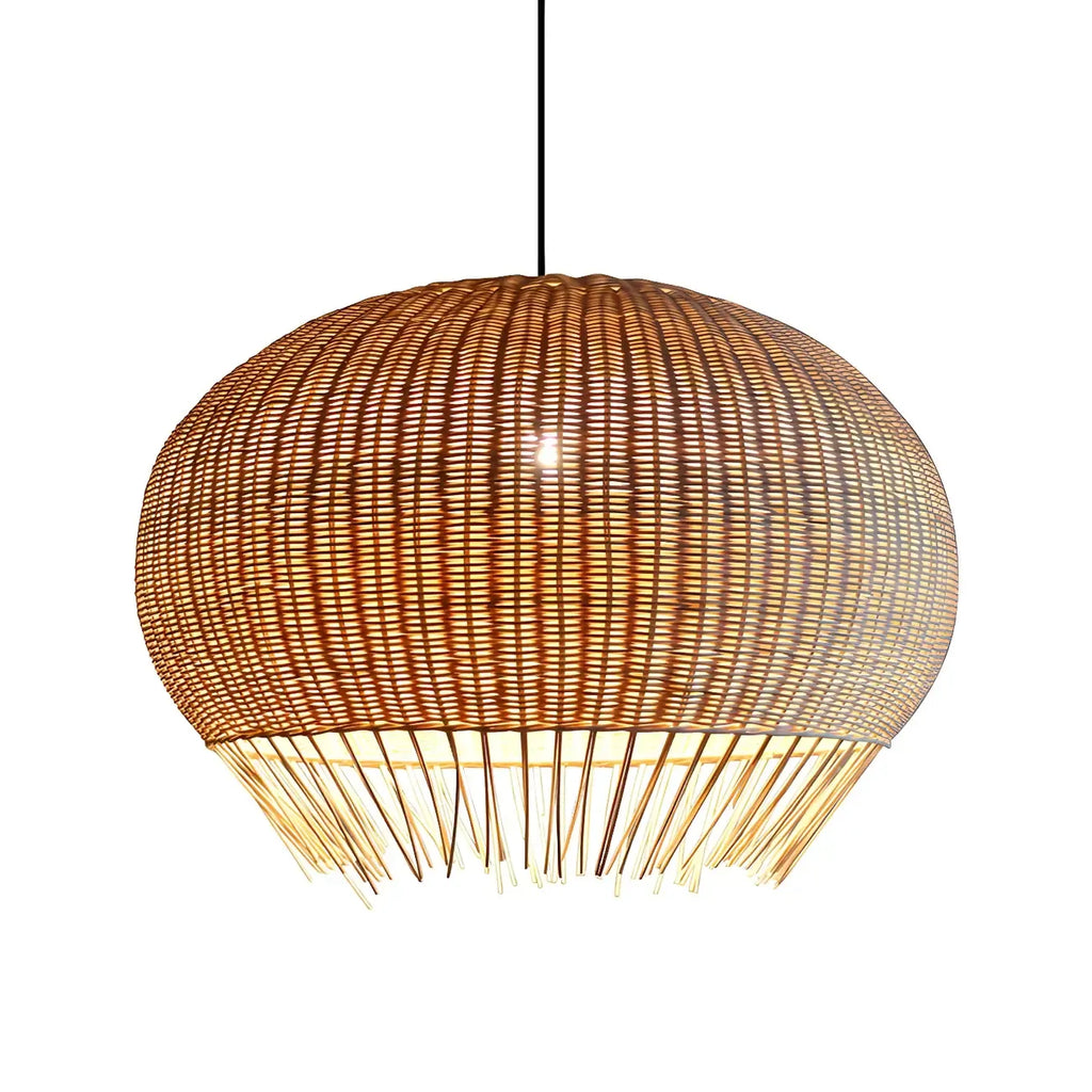 Sphere Oriental Rattan Beige Pendant Light for Kitchen Island