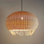 Sphere Oriental Rattan Beige Pendant Light for Kitchen Island