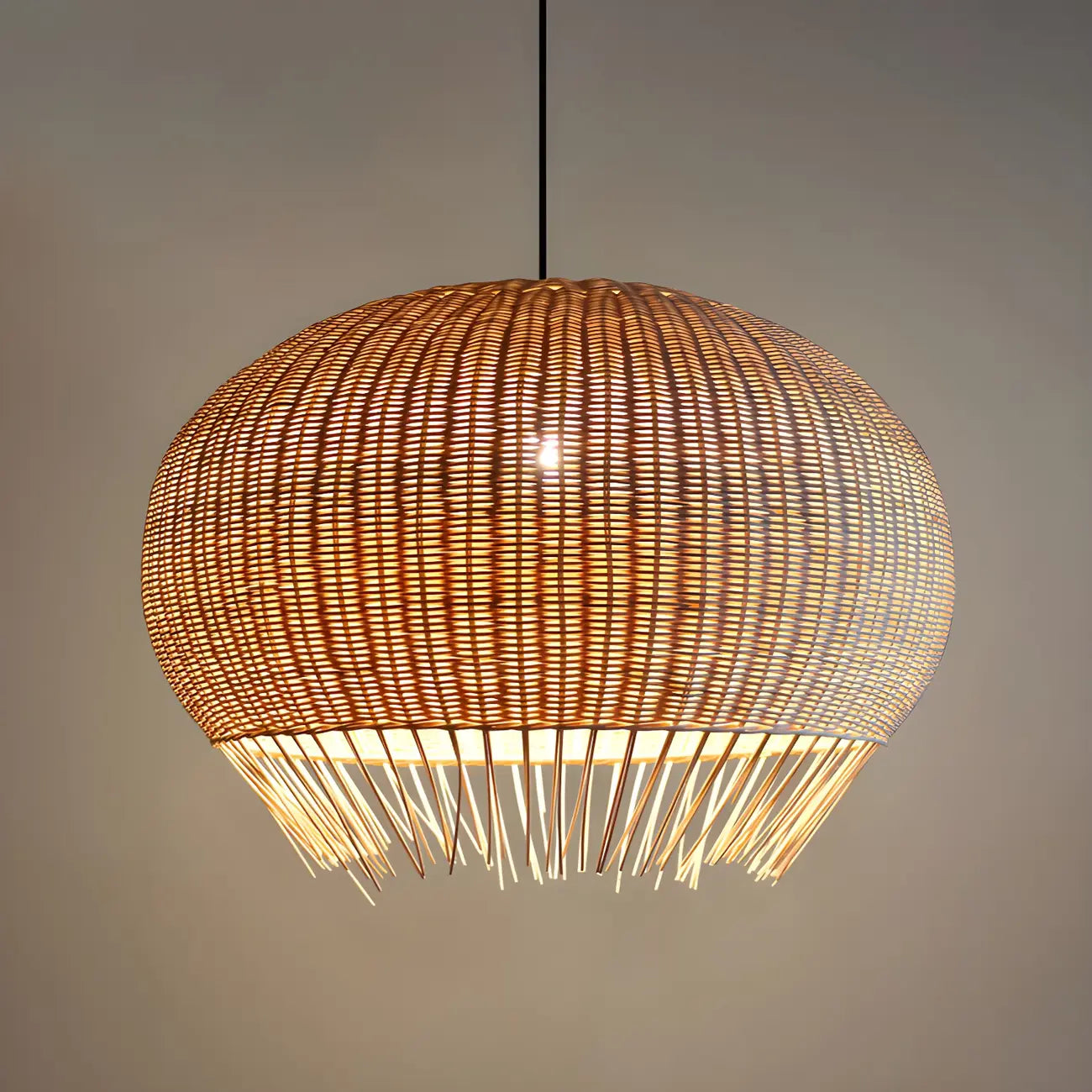 Sphere Oriental Rattan Beige Pendant Light for Kitchen Island