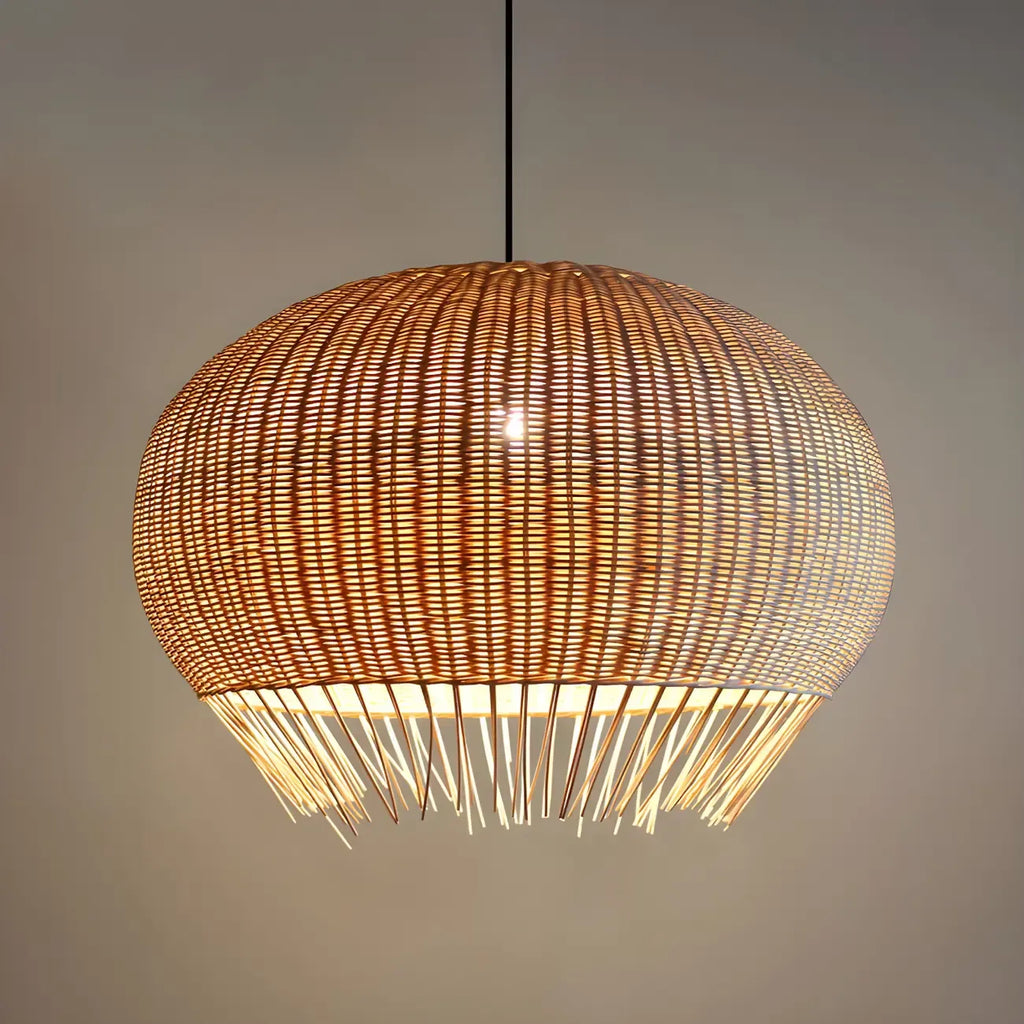 Sphere Oriental Rattan Beige Pendant Light for Kitchen Island