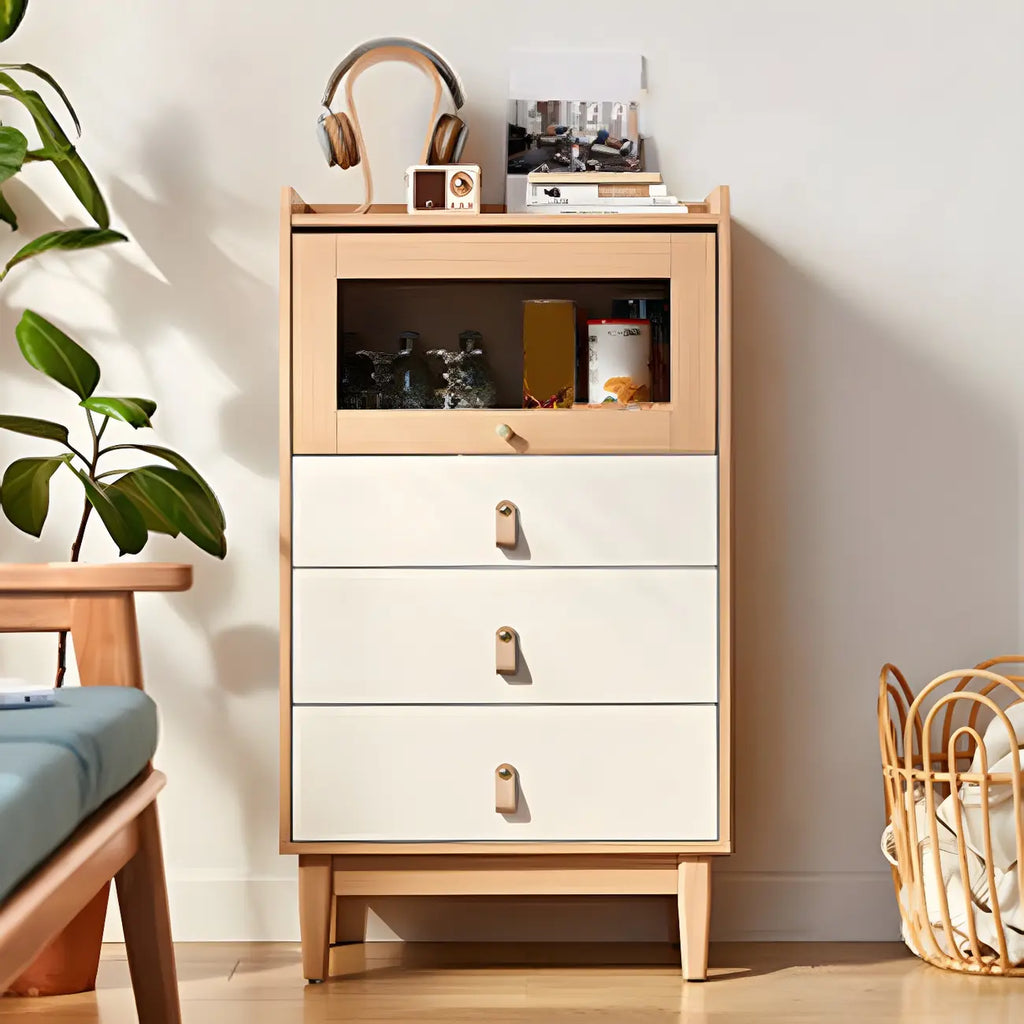 Minimalist Natural Wood and Glass Vertical Dresser