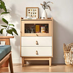 Minimalist Natural Wood and Glass Vertical Dresser