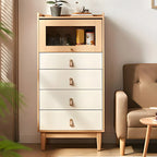 Minimalist Natural Wood and Glass Vertical Dresser