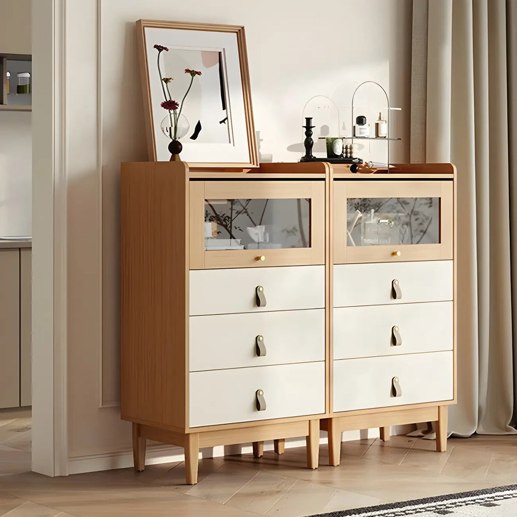 Minimalist Natural Wood and Glass Vertical Dresser