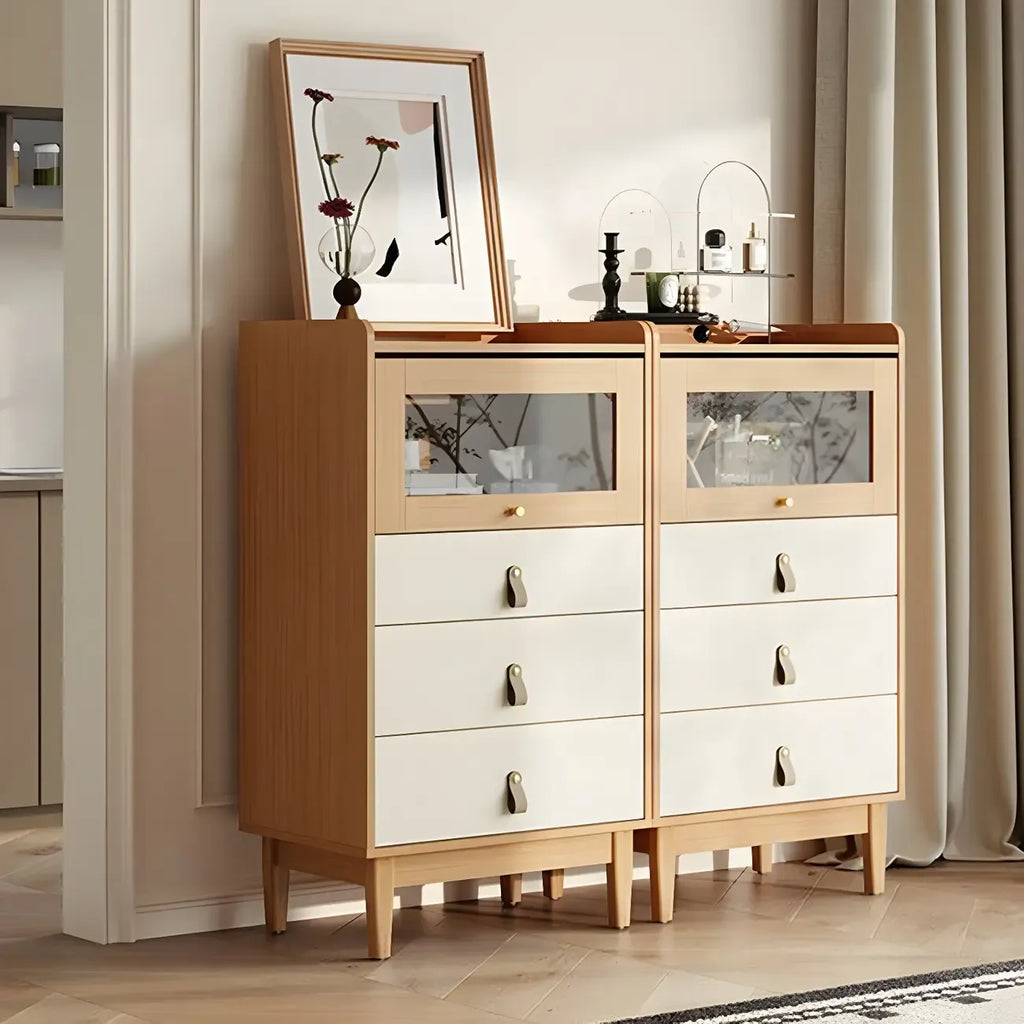 Minimalist Natural Wood and Glass Vertical Dresser