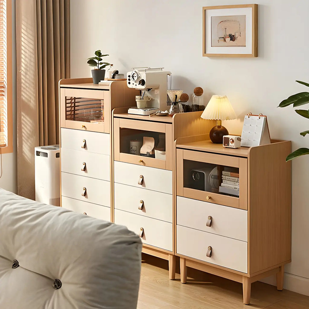 Minimalist Natural Wood and Glass Vertical Dresser