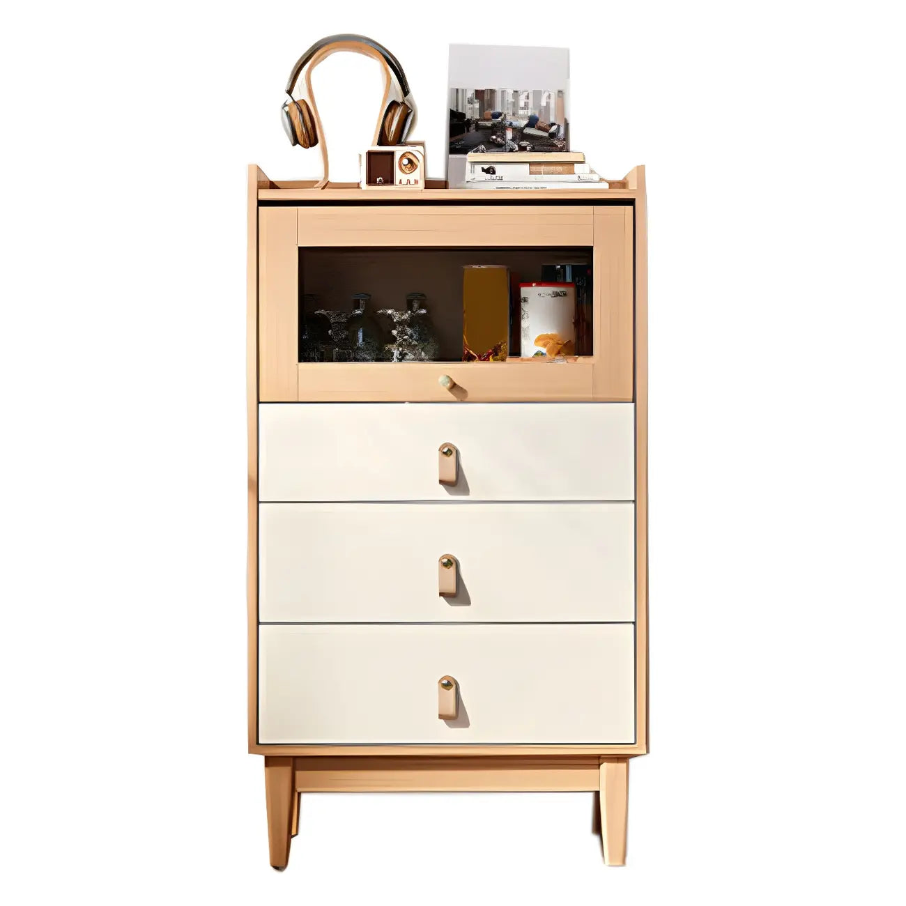 Minimalist Natural Wood and Glass Vertical Dresser