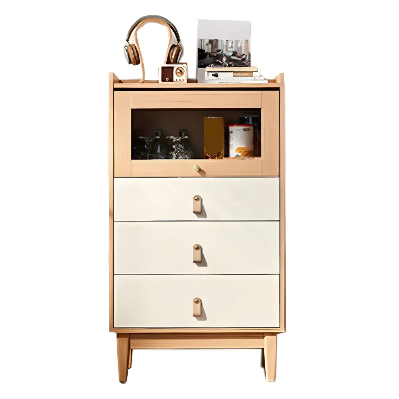 Minimalist Natural Wood and Glass Vertical Dresser
