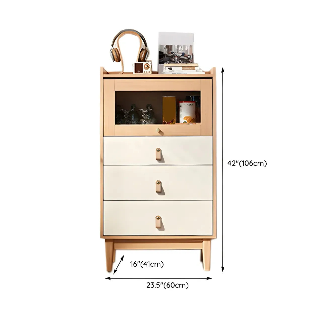 Minimalist Natural Wood and Glass Vertical Dresser