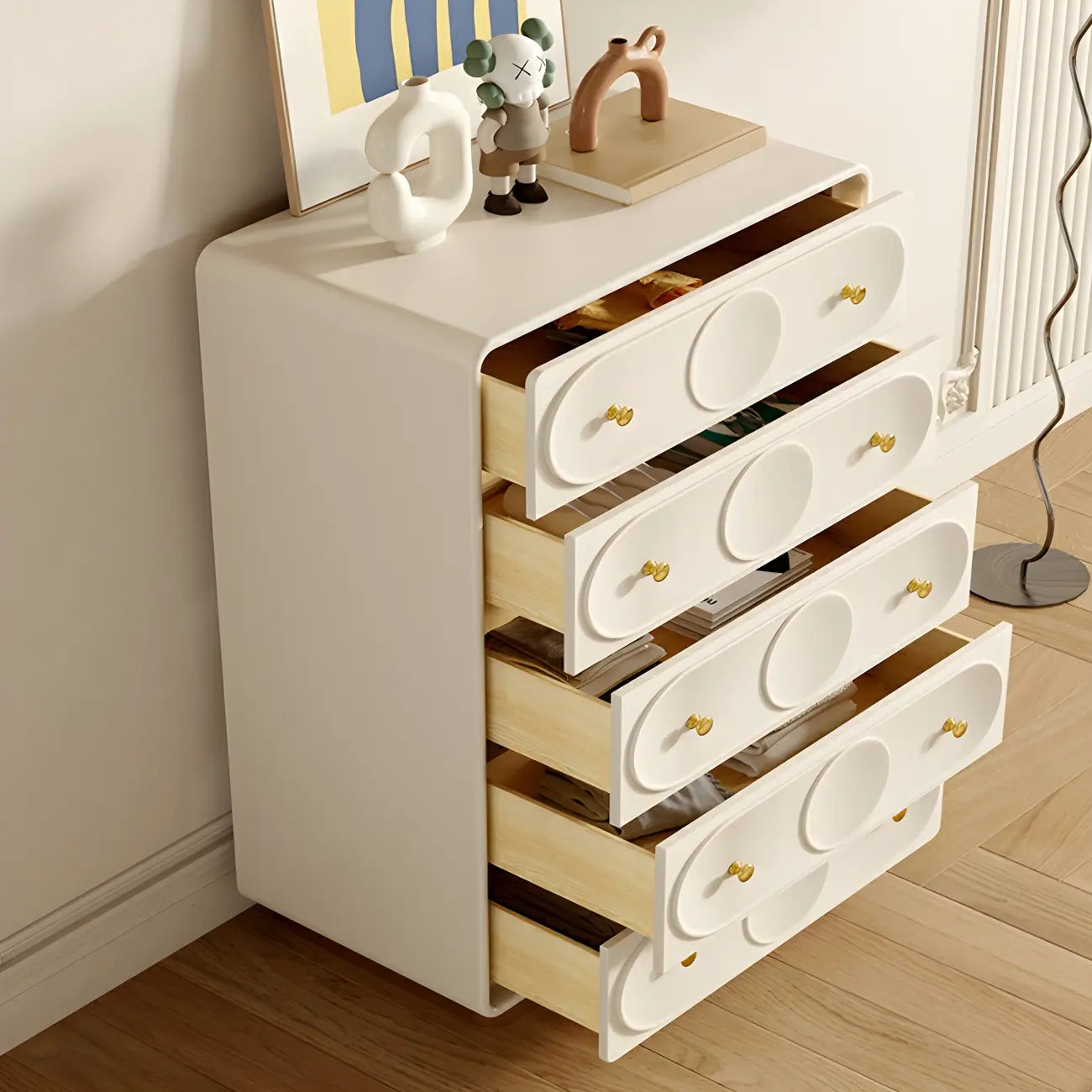 Glam White Wooden Dresser with Drawers for Bedroom Storage