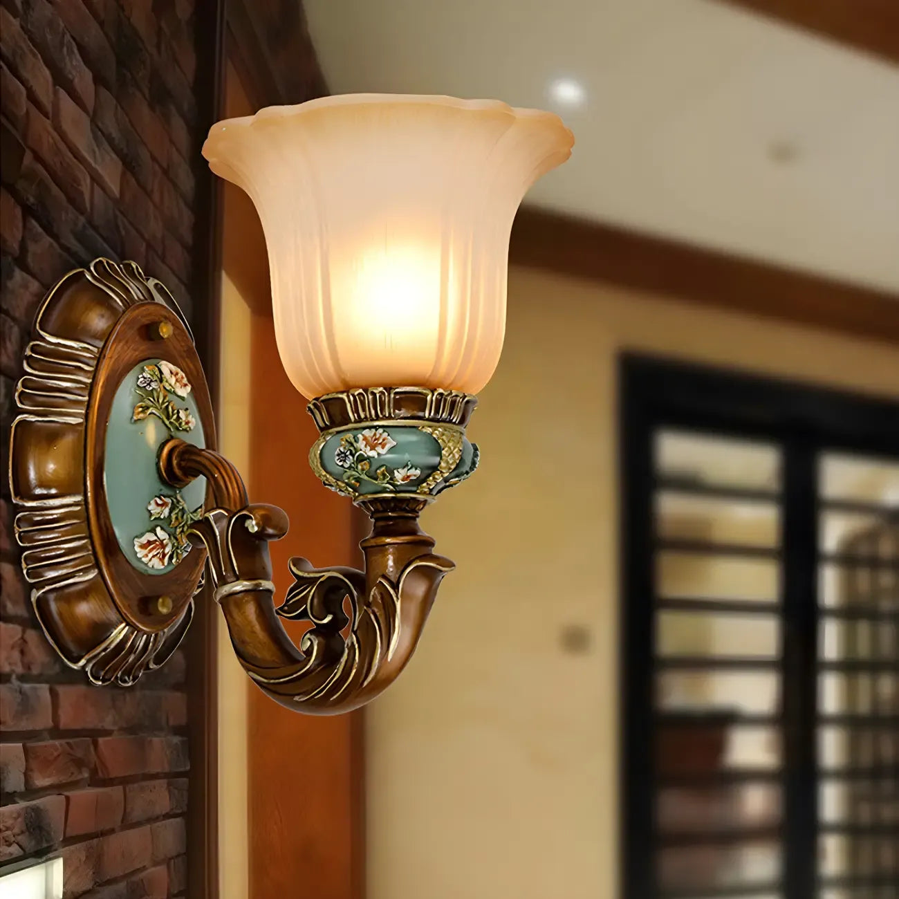 Vintage Glass Shade Peacock Green Wall Sconce