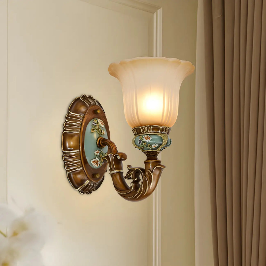 Vintage Glass Shade Peacock Green Wall Sconce