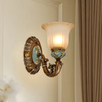 Vintage Glass Shade Peacock Green Wall Sconce