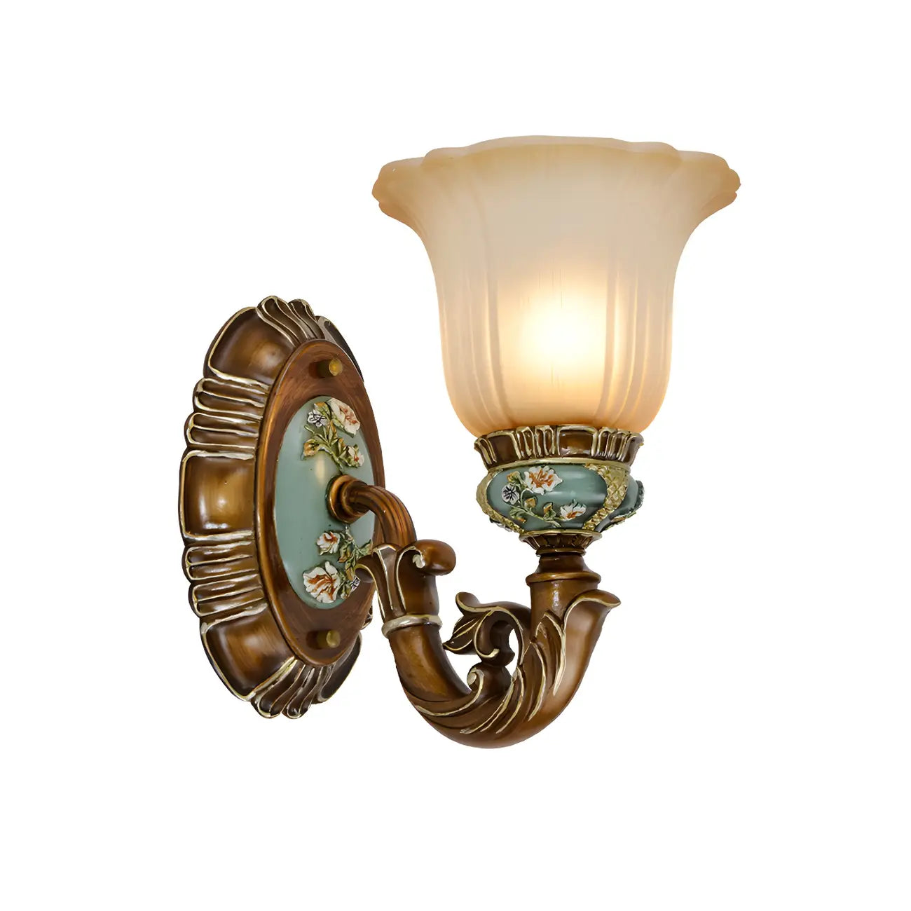 Vintage Glass Shade Peacock Green Wall Sconce