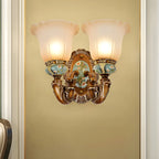 Vintage Glass Shade Peacock Green Wall Sconce