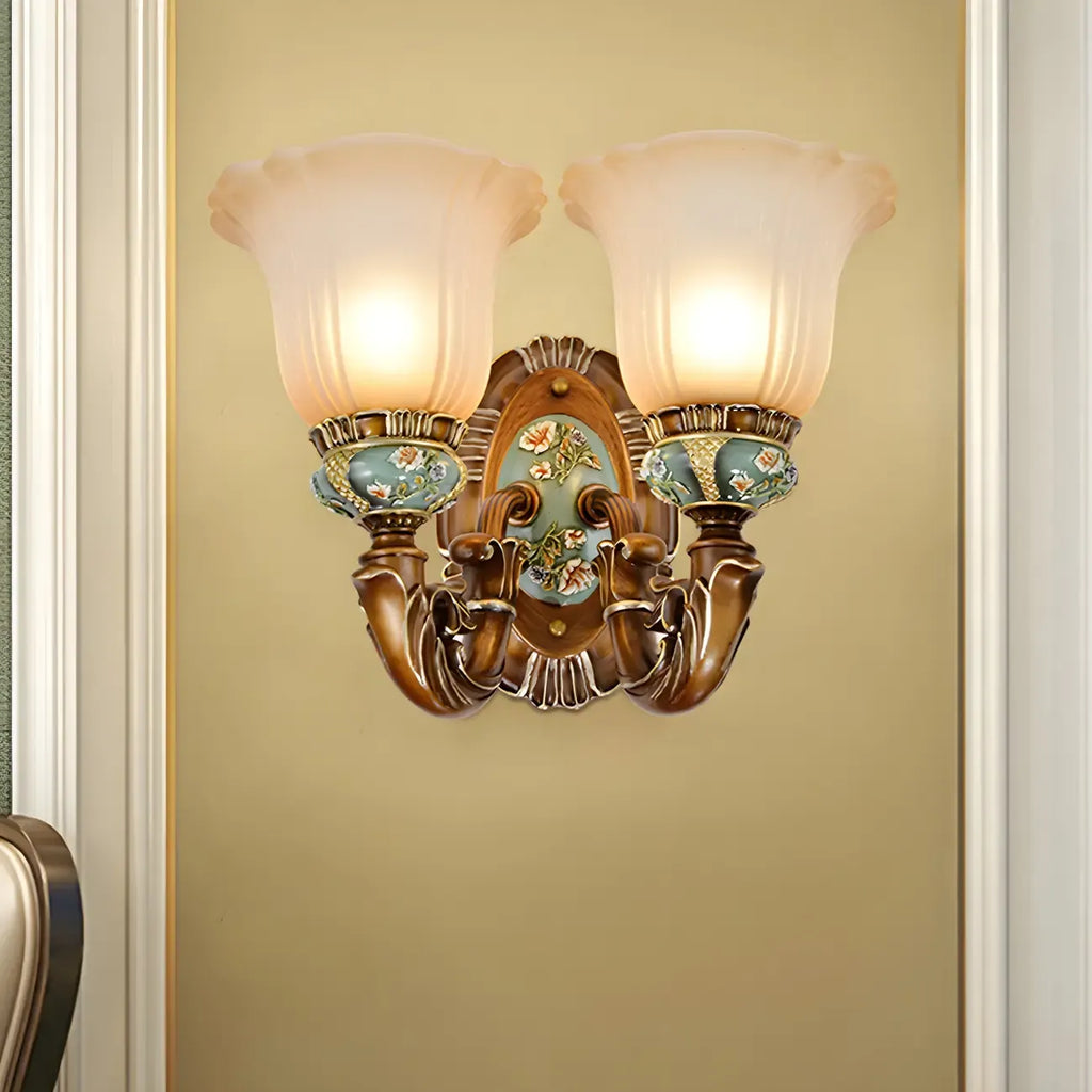 Vintage Glass Shade Peacock Green Wall Sconce