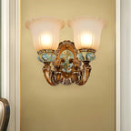 Vintage Glass Shade Peacock Green Wall Sconce