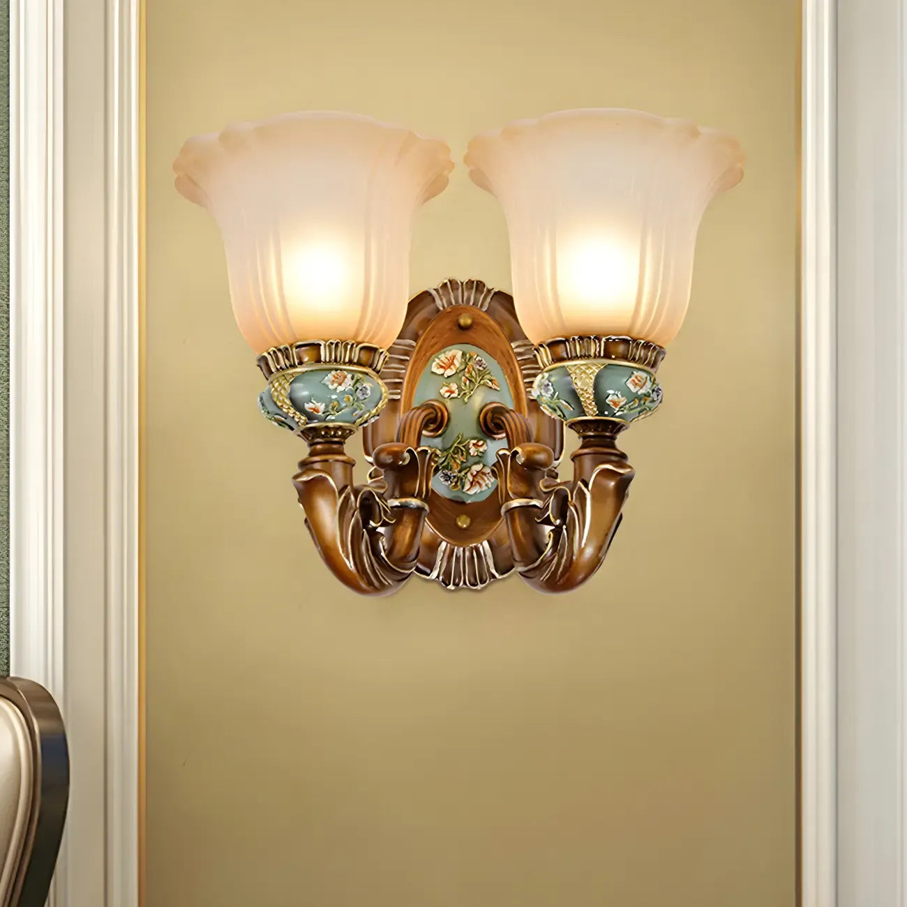 Vintage Glass Shade Peacock Green Wall Sconce