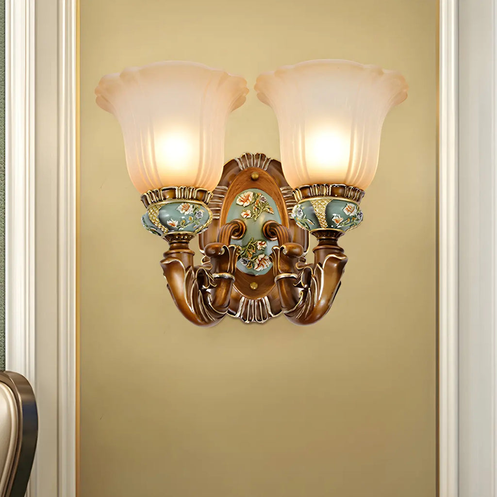 Vintage Glass Shade Peacock Green Wall Sconce