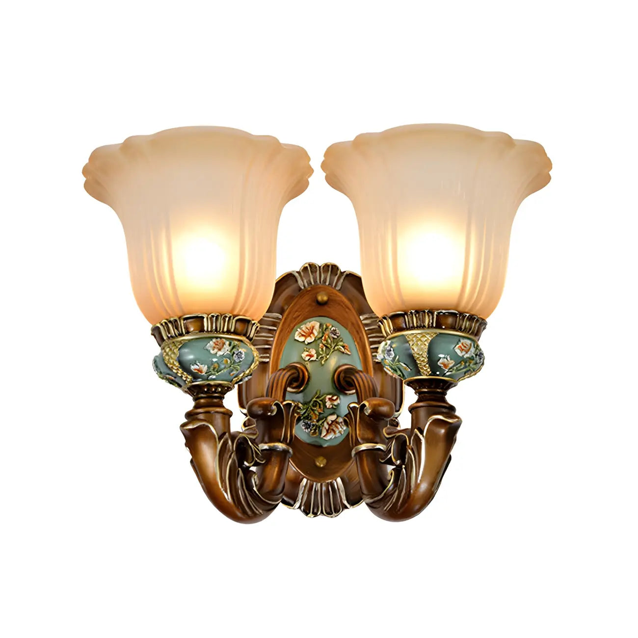 Vintage Glass Shade Peacock Green Wall Sconce