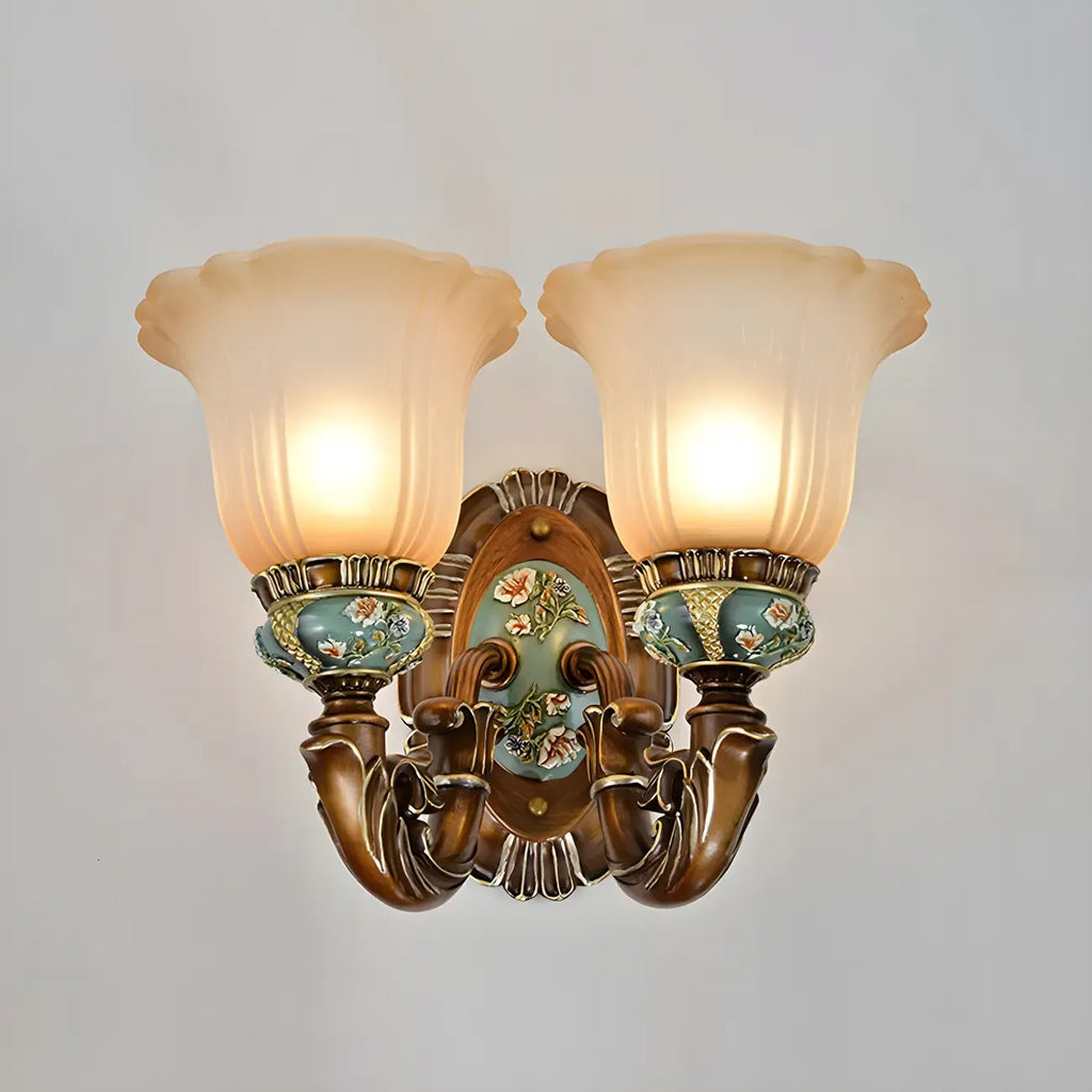 Vintage Glass Shade Peacock Green Wall Sconce