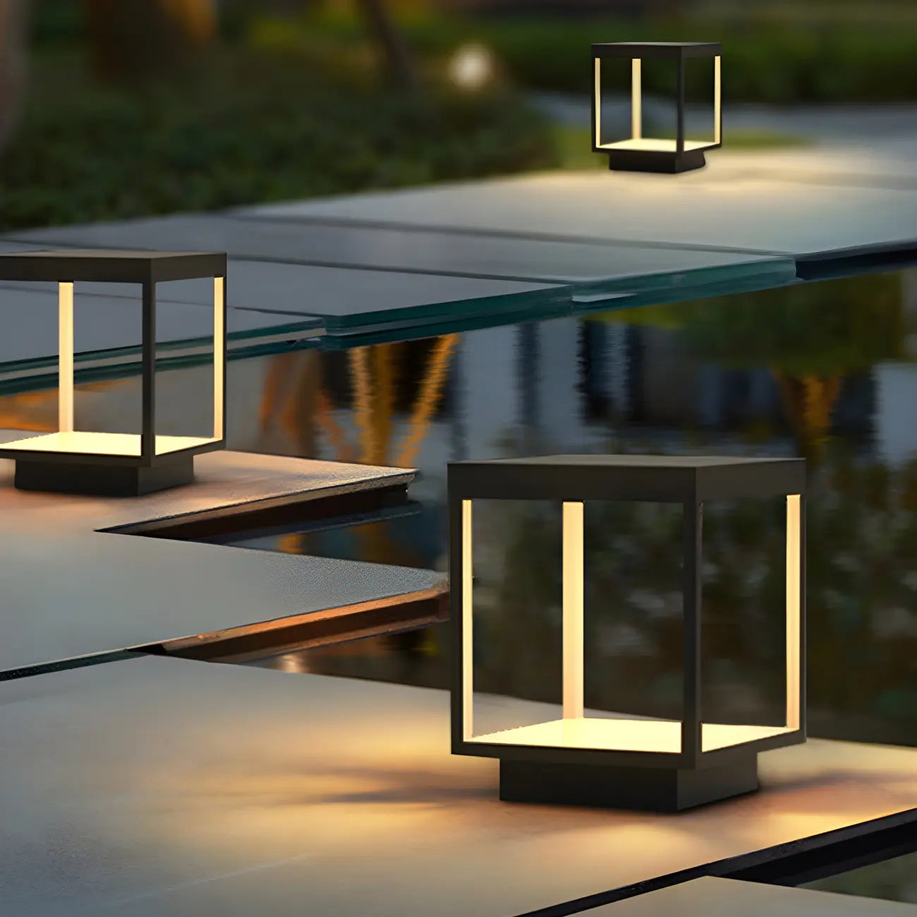 Simple Black Open Solar Outdoor Post Lights